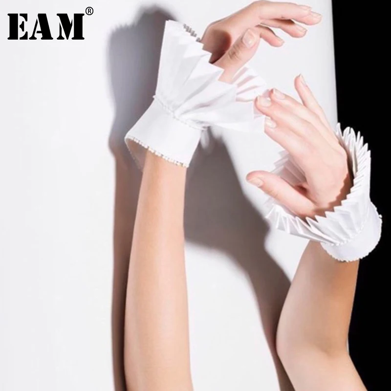 

[EAM] High Quality 2019 Spring Solid White Temperament Simple Wild Fashion New Women Pleated Fold Stitch Cuff Fake Sleeve LA243