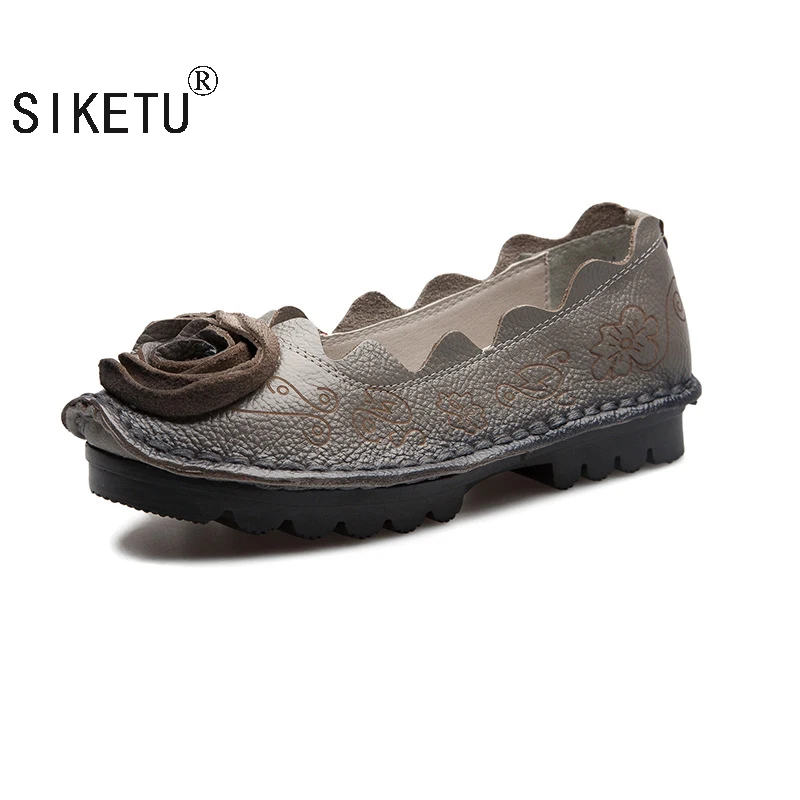 

SIKETU Genuine Leather Women Shoes Casual Shoes Original Retro Personalized Handmade Shoes Flat With Cowhide Flowers T4K-2
