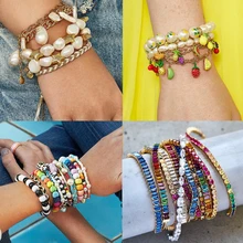 Vedawas Boho браслеты с фруктами для женщин жемчужные массивные ювелирные изделия аксессуары ручной работы BA браслеты с буквами xg3169