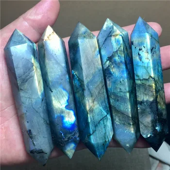 

7cm 8cm 9cm natural moonstone labradorite double-pointed ornaments energy stone original stone cutting and polishing