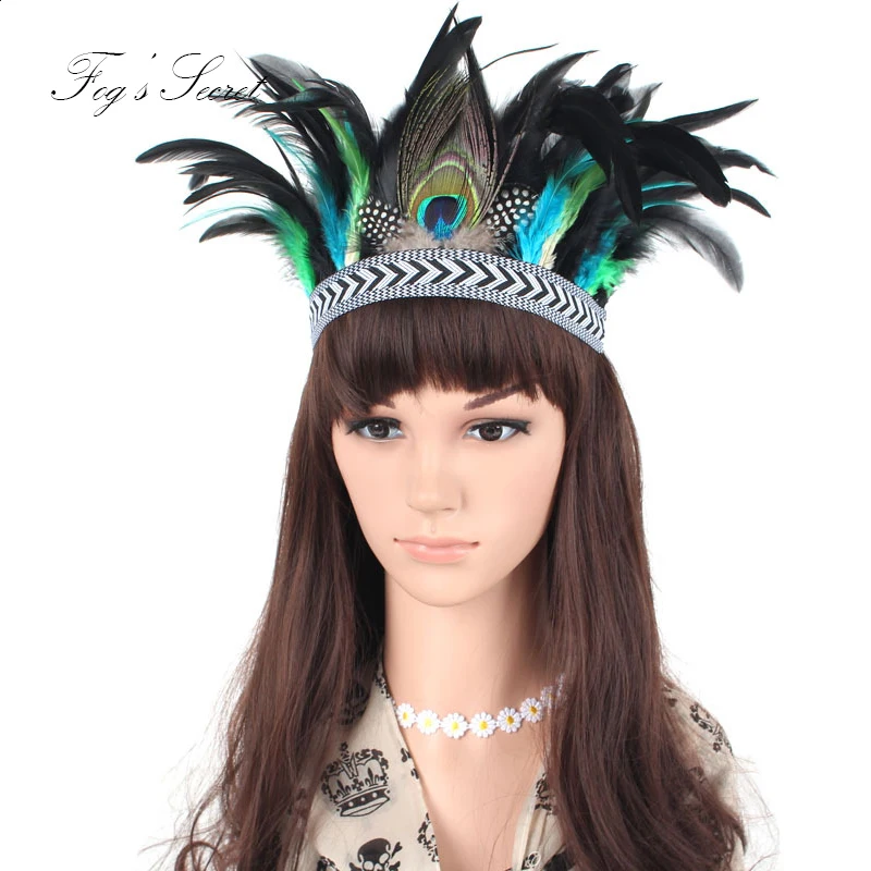 

Hair band of Indian Gypsy Bohemian Netherland style elasticity Headband Handmade Peacock Feather