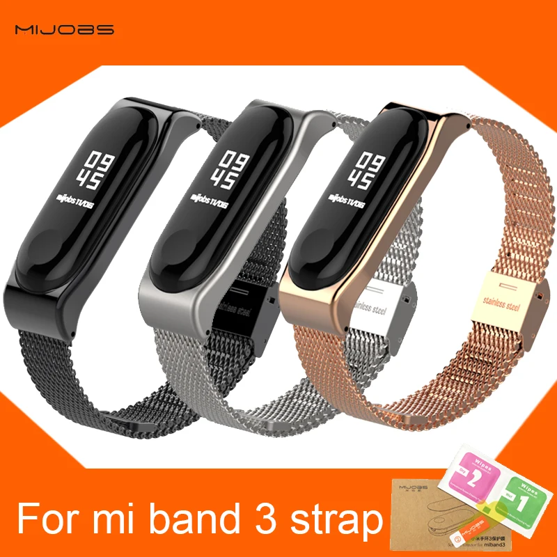 

Original mijobs Metal Strap For Xiaomi Mi Band 3 Screwless Stainless Steel Bracelet Wristbands Replace Accessories For Mi Band 3