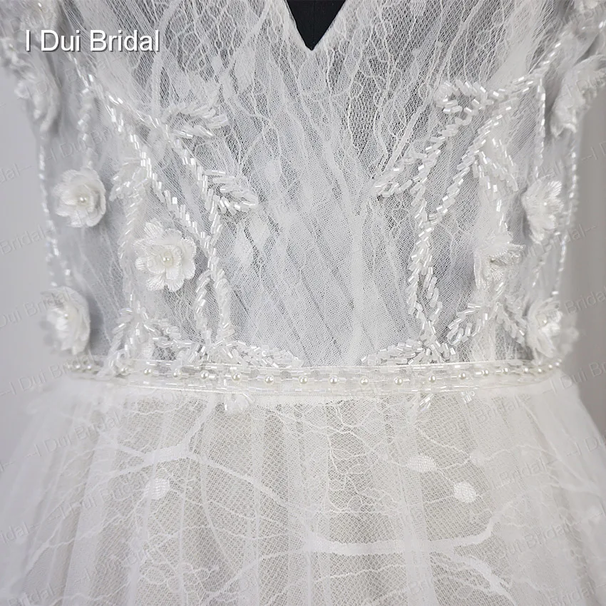 V шеи цветок бисером свадебное платье Роскошный вышитый бисером кружева для невесты платье новое поступление