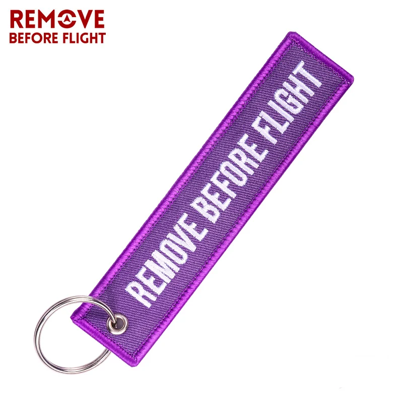 

50PCS Keychain Cars OEM Motorcycles Key Rings Fob Purple Embroidery Key Fobs REMOVE BEFORE FLIGHT Key Chain Tag auto key chains