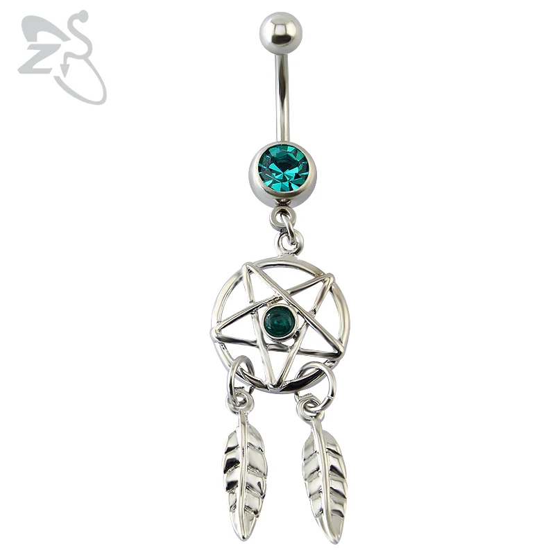 ZS Stylish Surgical Steel Navel Belly Button Ring CZ Zirconia Dangling