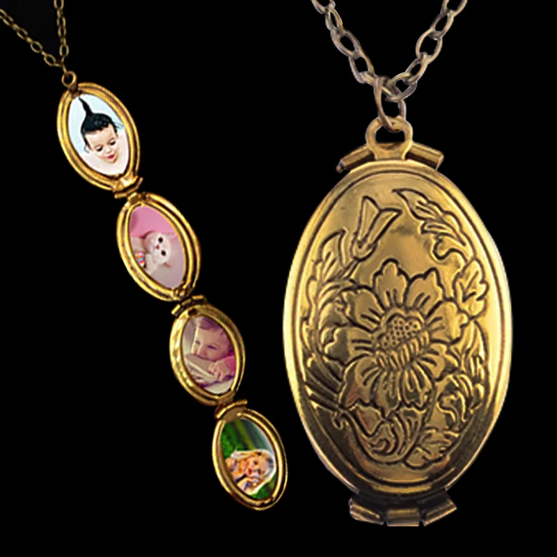4 Slot Photo Frame Necklace Magic Photo Pendant Memory Expanding Photo Locket Plated Flower Bird Fashion Album Box Necklaces