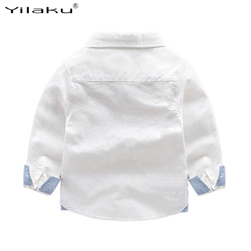 Yilaku/модные рубашки для мальчиков хлопковая одежда с длинными рукавами для мальчиков однотонный Белый Топ, Осенние рубашки для мальчиков с вышивкой, CG376