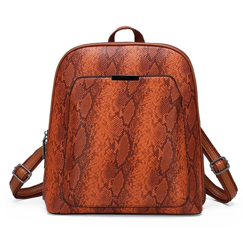 Винтажный женский рюкзак, Змеиный леопард, школьные сумки для девочек-подростков, сумка через плечо, женские кожаные рюкзаки, Mochilas Mujer - Цвет: Коричневый