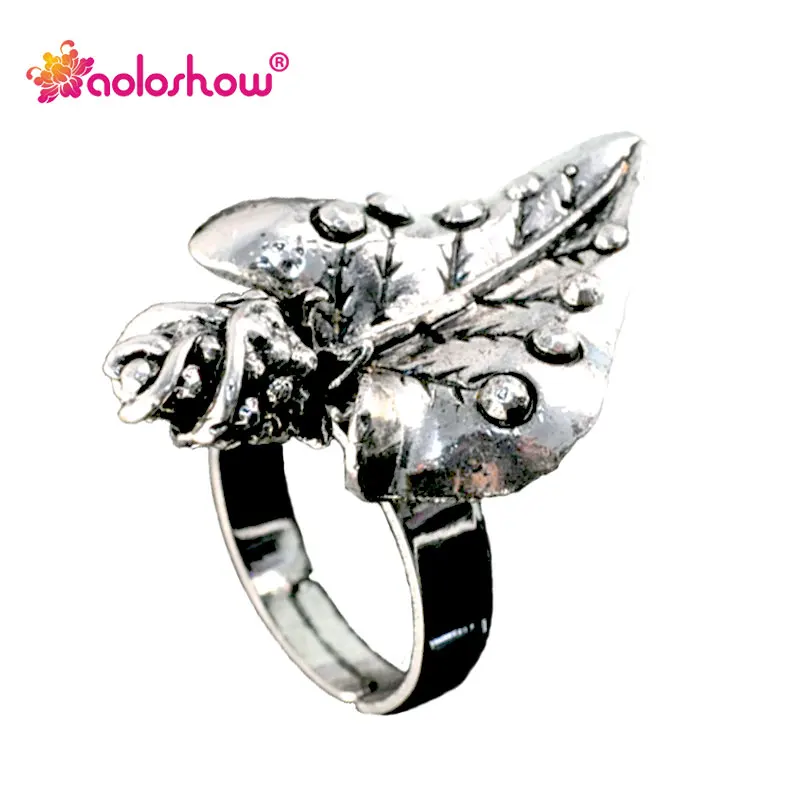 Женское Винтажное кольцо в виде цветка розы серебристого цвета|leaf ring|fashion rings for