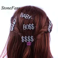 Stonefans модная заколка для волос с кристаллами, блестящими стразами, с буквенными буквами, заколки для волос аксессуары для женщин, украшения для волос для девочек