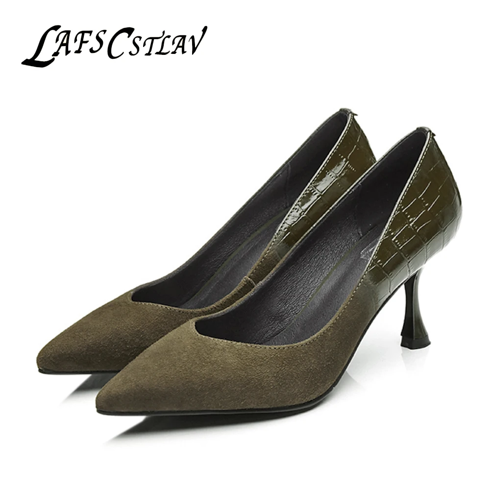 Lafs Cstlav Genuine Leather Elegant Pumps Women 7cm High Heel