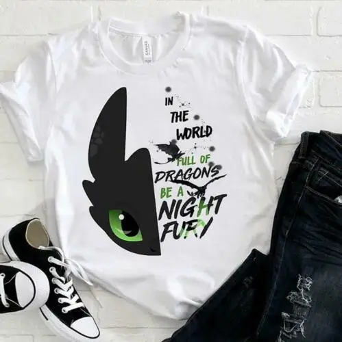 Мужская белая футболка беззубый в мире полный драконов Be A Night Fury унисекс новая