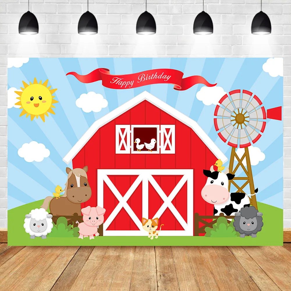 

NeoBack Farm Theme Photography Backdrop Red Barn Animals Windmill Background Photography