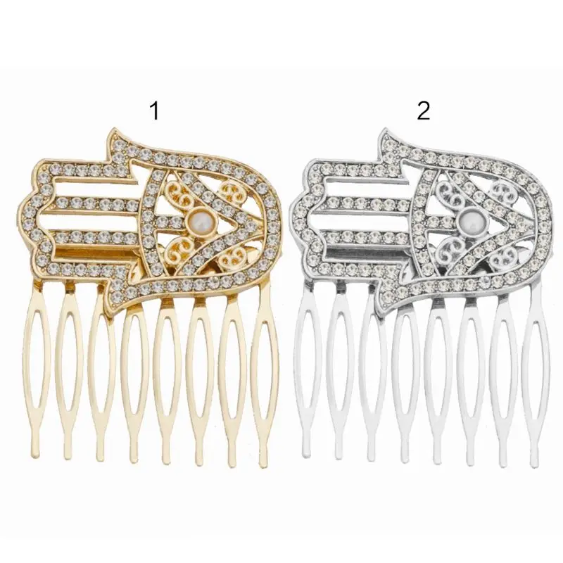 

Ladies Luxury Glitter Rhinestone Hair Comb Vintage Ethnic Fatima Palm Metal Alloy Wedding Party Headpiece Jewelry Updo Hairpins