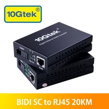 10Gtek A pair of Gigabit Fiber Media Converters, 10/100/1000Base-Tx to 1000Base-LX Bi-Directional Single-mode SC fiber, 20KM