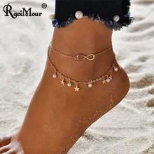 RAVIMOUR Бесконечность ножные браслеты для женщин создан жемчуг звезда Aankle браслет Cheville Femme индийские ноги ювелирные изделия золото серебро ноги цепи