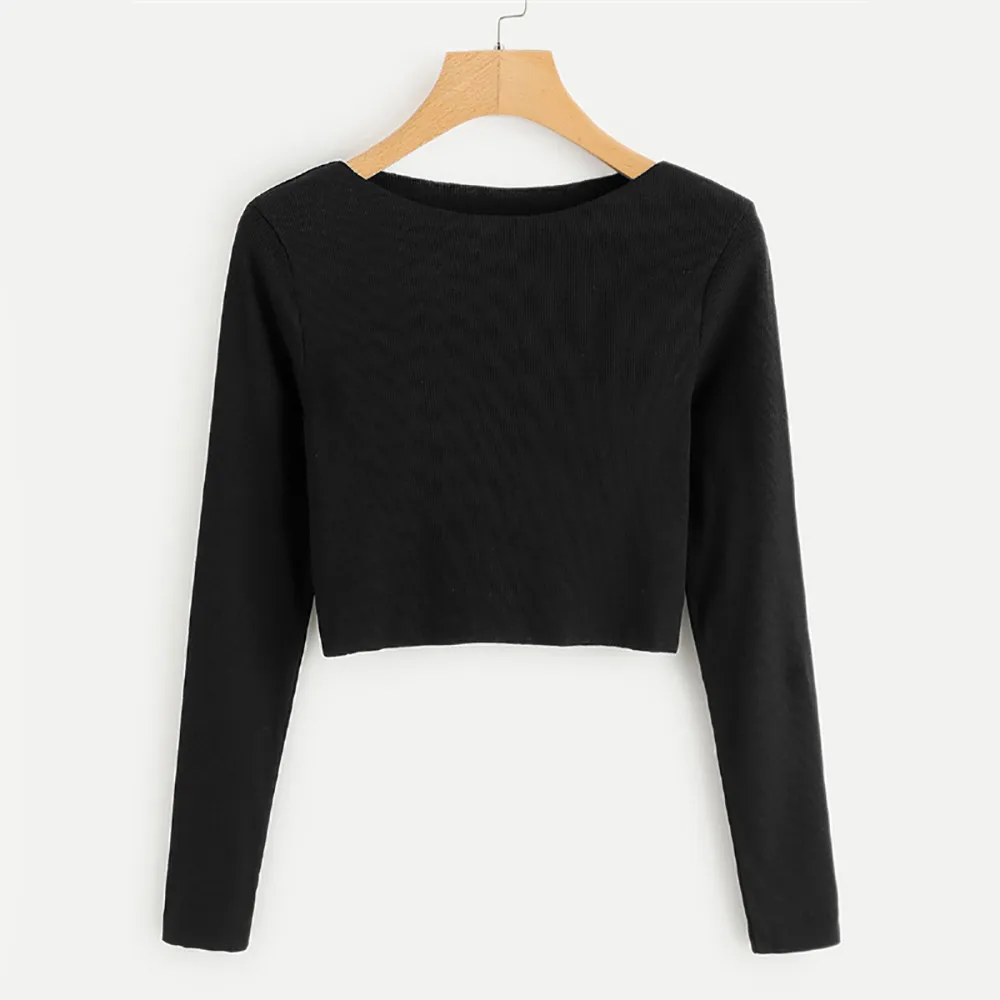 Ropa mujer verano 2018 mujeres Casual sólido Slim Sexy manga larga blusa diaria o-cuello Tops mujeres blusas de color sólido ropa m