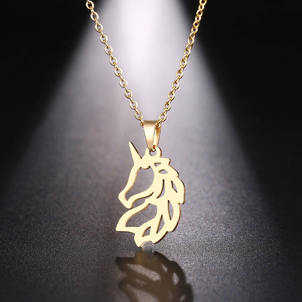 

DOTIFI Stainless Steel Necklace For Women Man Noble Horse Gold And Silver Color Pendant Necklace Engagement Jewelry