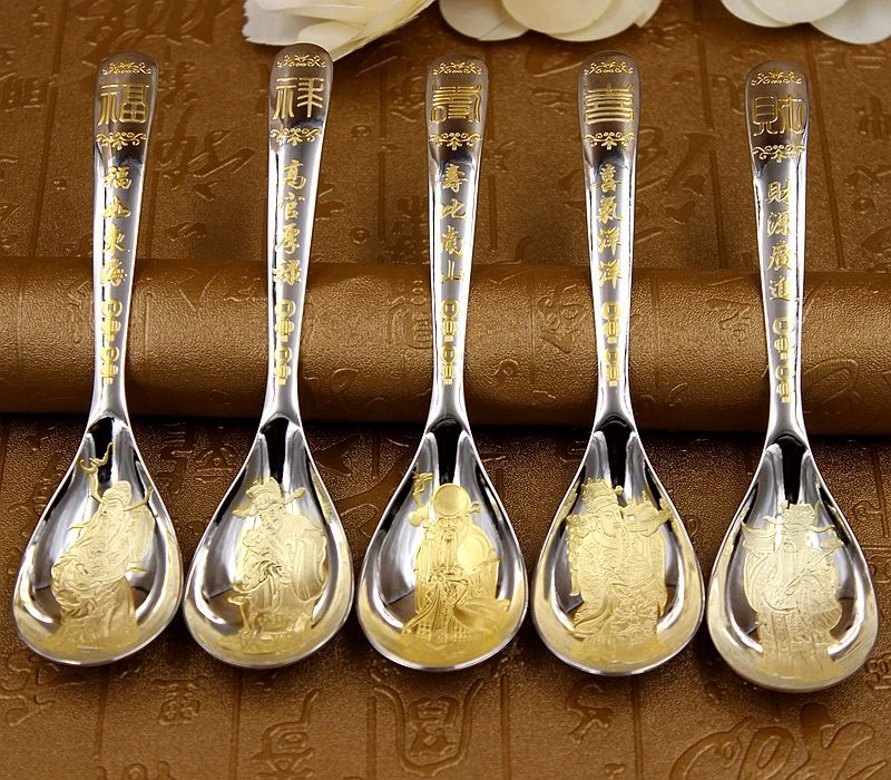 free shipping sterling flatware spoon pure silver with golden plated cutlery 42g