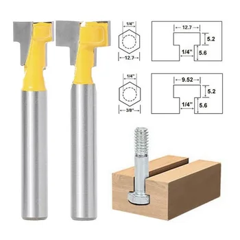 

2 Pcs/lot 1/4" Shank T-Slot Cutter Router Bit for 1/4" Hex Bolt spiral hole drill