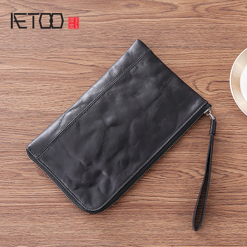 

AETOO Men's handbag leather casual vintage envelope Baotou layer cowhide handbag