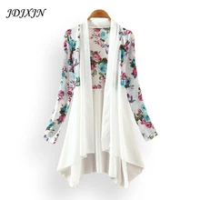 4 style 2017 women print blouse women cardigan chiffon shirt femal plus size irregular style lady summer sunscreen coat JN226