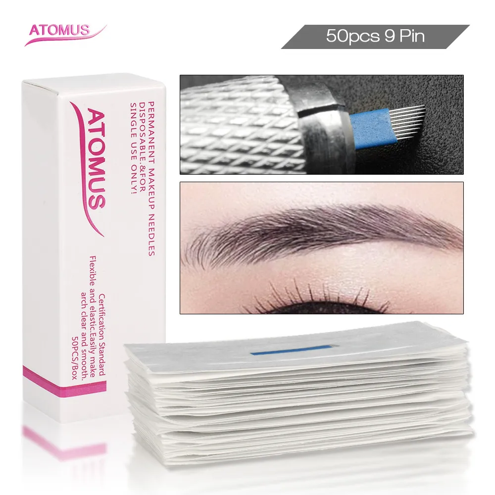 

50pcs 9pins Agujas Microblading Permanent Make Up Needle Laminas Para Tebori Shading Eyebrow Embroidery Tebore Lamina
