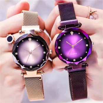 

Hot Fashion Women Magnet Buckle Starry Sky Watch Luxury Fashion Ladies Geometric Surface Quartz Watch Relogio Feminino