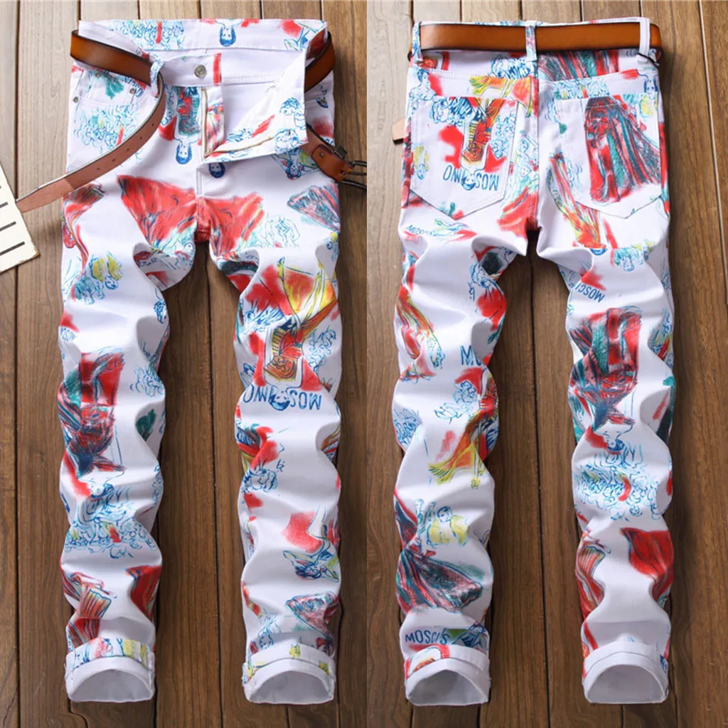 

feitong Men's trousers Patchwork Slim black letter Spring and Summer jeans multi style Pants Trend Printed Pocket Jeans#g25