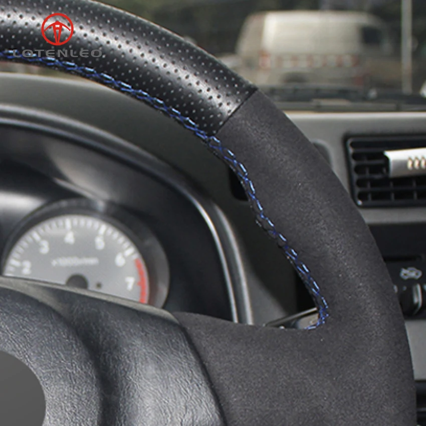 LQTENLEO черная замша натуральная кожа ручной работы прошитый чехол рулевого колеса автомобиля для Toyota RAV4 2003-2005 Lexus IS200 300 2004 2005