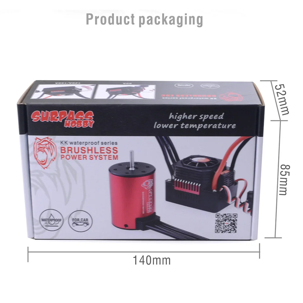 3650 Sensorless BRUSHLESS 2300KV Waterproof Motor & 45A ESC with RC Heatsink Cover Combo Set for 1:10 RC Cars