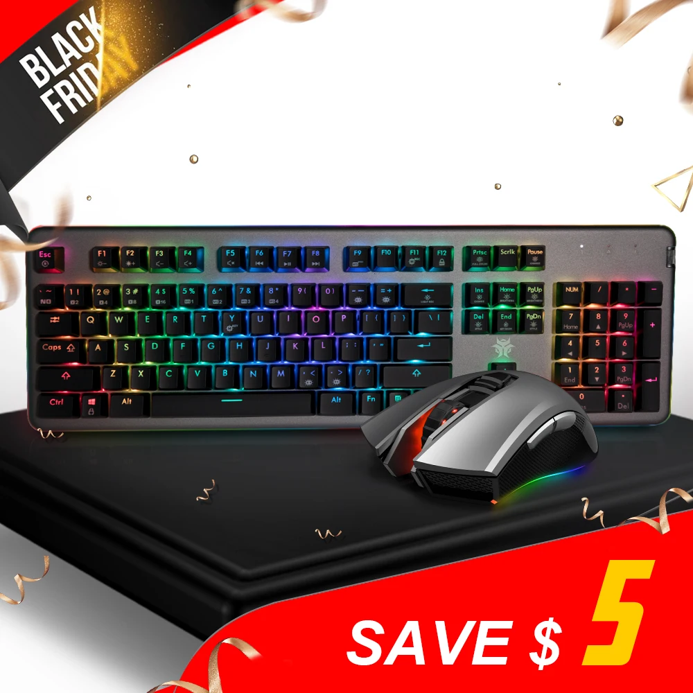 

HEXGEARS Keyboard Mouse Set Keyboard Mouse Combo M33 Mouse Mechanical Keyboard with Backlight RGB Macro Mechanical Mouse