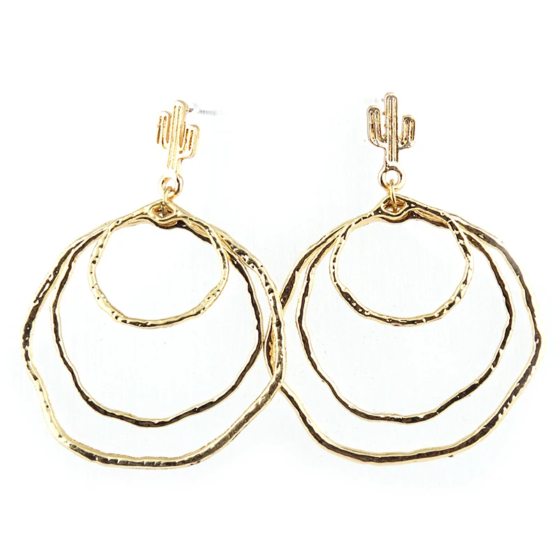 

Free shipping Fashion New Arrive Metal Big Middle Small Circle Cactus Star Drop Pendant Women Earring