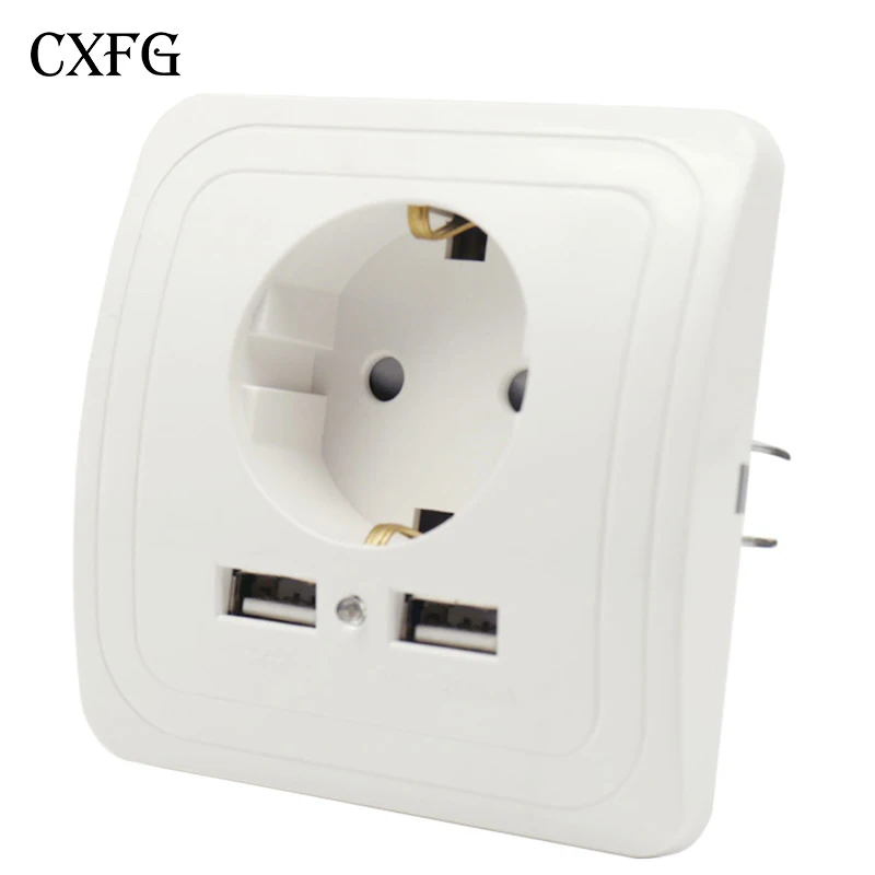 CXFG pop, двойной USB порт, 5 В, 2 А, электрическое настенное зарядное устройство, адаптер, штепсельная вилка европейского стандарта, выключатель питания, док-станция, зарядная розетка, панель