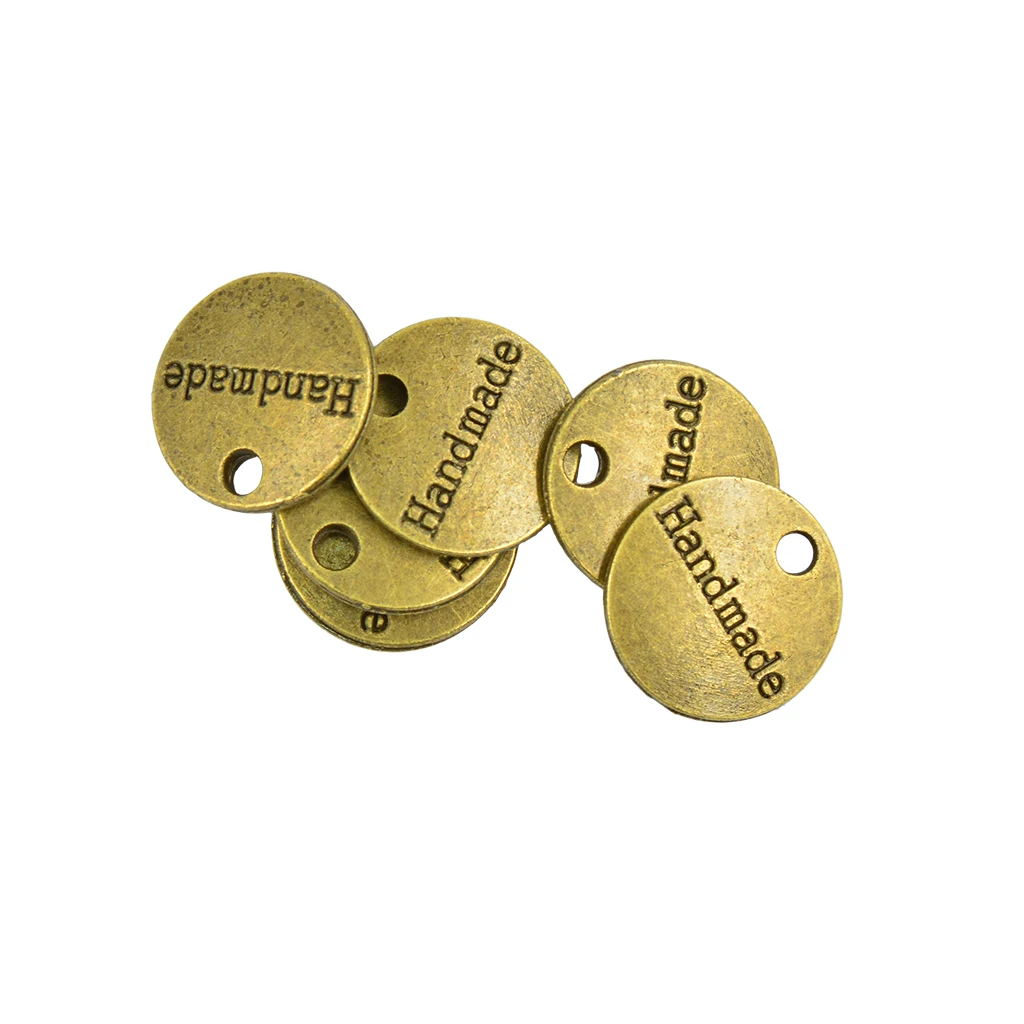 50pcs Antique Bronze Gold Round Handmade Tag Label Charms DIY Jewelry Finding Making