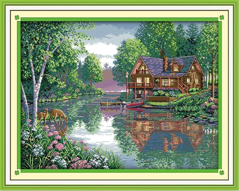 Leisure Hut Scenic Needlework,DMC Cross Stitch For Embroidery Kits
