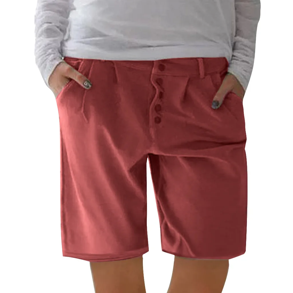 WOMAIL Продукт Модные Женские однотонные удобные крутые хлопковые и льняные карманы повседневные винтажные красные шорты Z30604