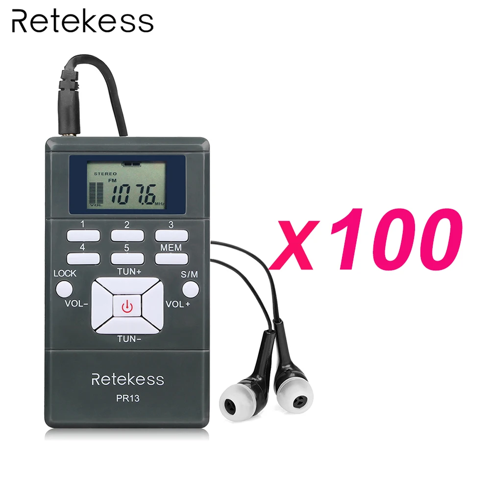 

100pcs PR13 DSP Portable FM Radio Receiver Pocket Radio for Large meeting Simultaneous Interpretation with Earphone F9213
