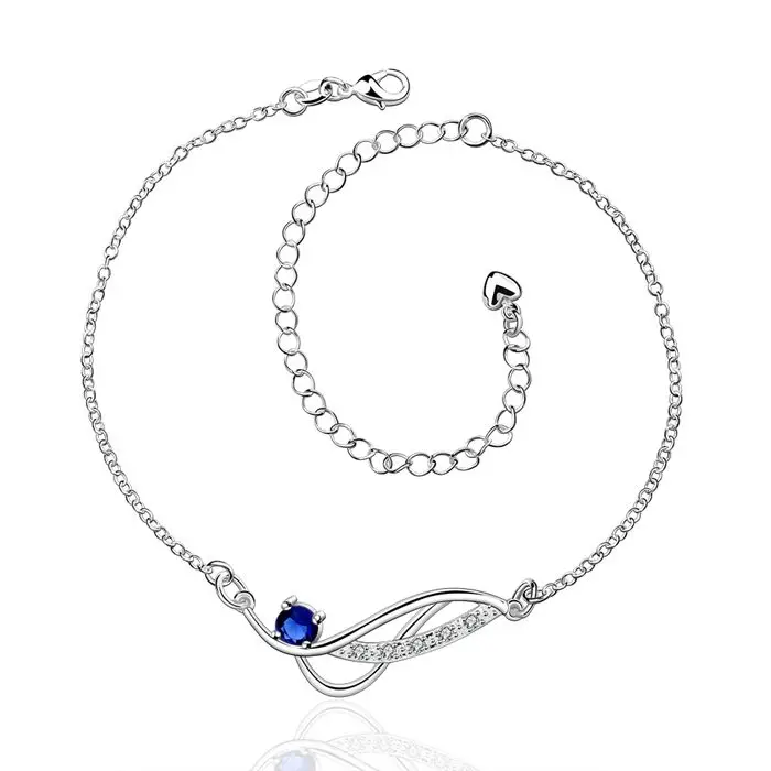 

HOT! silver plated Anklets,925 fashion Silver jewelry charm Anklets blue rhinestone foot chain Anklets for women SA036-D