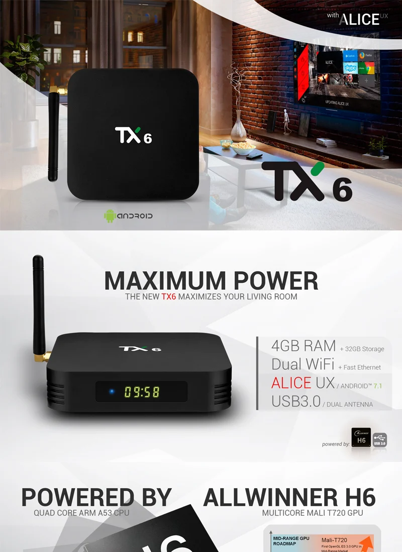 Android TV box TX6 Android 9,0, 4 Гб оперативной памяти, 32 Гб встроенной памяти, 64 ГБ 2,4/Wi-Fi 5 ГГц 4 K 1080 P BT4.1 поддержка IPTV Youtube USB3.0 Media Player h96 max x2 TX6