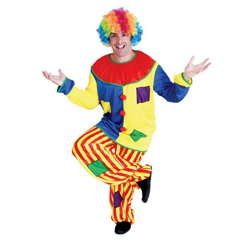 Free Size Circus Clowns Costume Cosplay For Man Funny Clown Long Sleeve