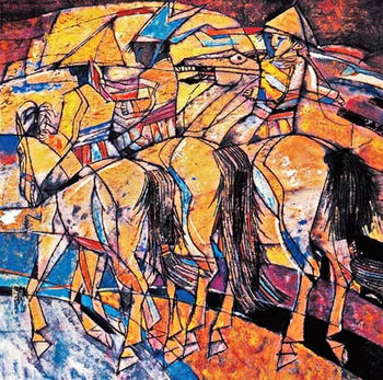 

Modern handmade painting girl horse racing on oil canvas for home decor and wallpaper, gallery