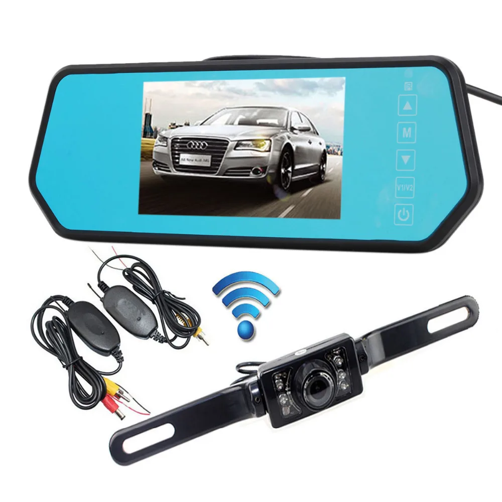 HD 5" Anti Glare Blue Car Monitor Mirror & Wireless Night Vision Backup