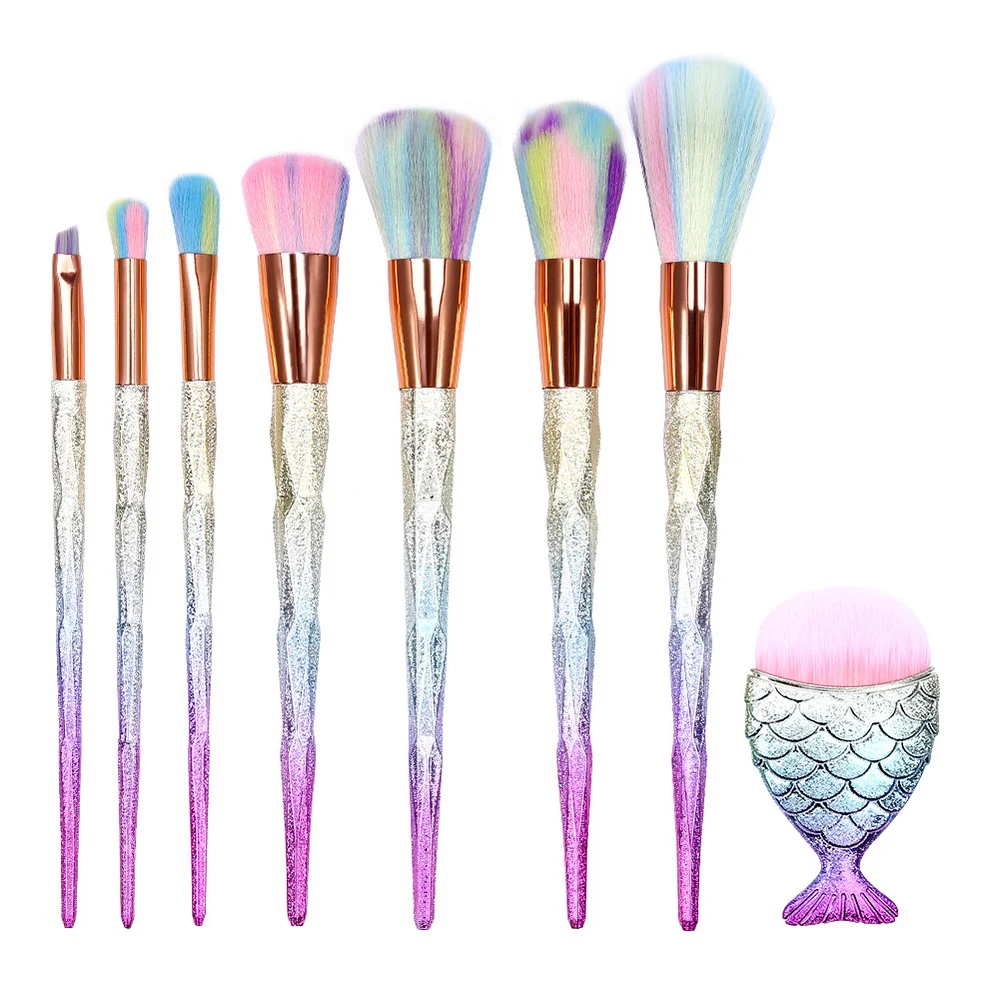 

8Pcs Glitter Makeup Brush Set Base Foundation Eye Shadow Eyebrow Eyeliner Blending Brushes Cosmetics pincel para maquiagem Fish