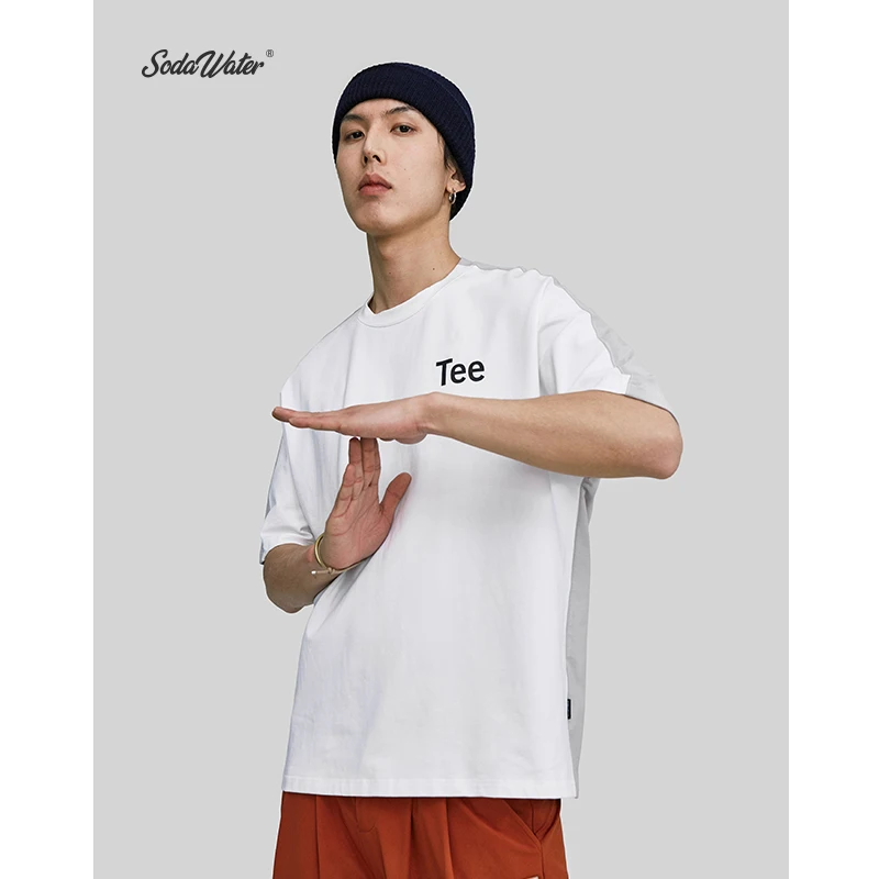 

SODA WATER 2019 New Arrival Brand Tee Oversized Colour Block T-shirt O-neck Cotton Summer Mens Clothes Streetwear T-shirt 9162S