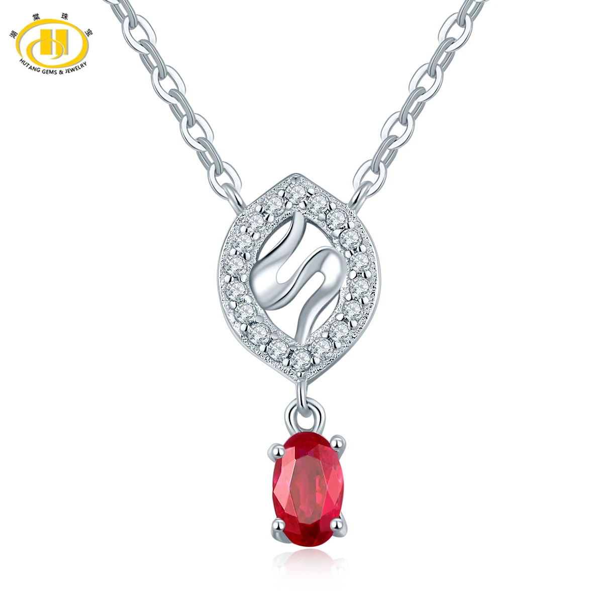 

Hutang 1/3ct Natural Ruby (untreated) Pendant Necklace Solid 925 Sterling Silver Precious Gemstone Fine Jewelry Best Gift