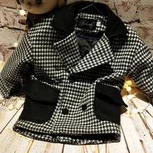 Children’s clothing boy fashion double-breasted houndstooth wool coat spring 2018new warm windbreaker children thick woolen coat