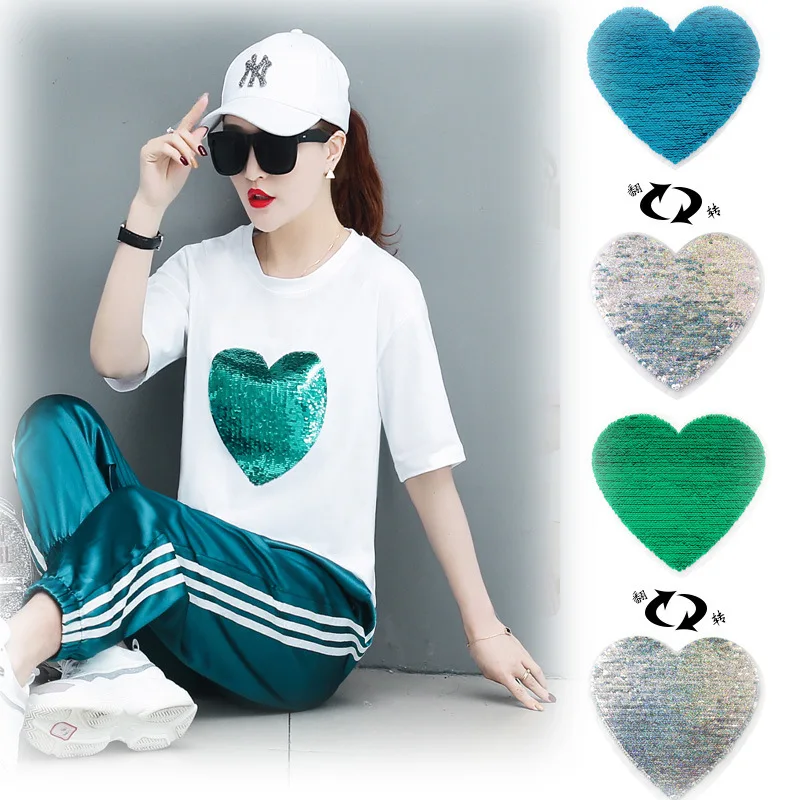 

Large cloth sticker Green love smiling face flip Sequins patch sticker decorative sticker t-shirt Bug Repair Accessories