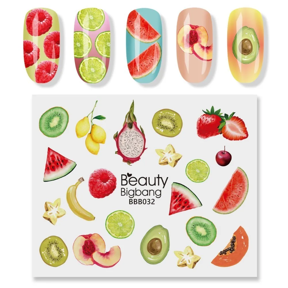 

BEAUTYBIGBANG 1Pc Nail Stickers Fruit Theme Watermelon Strawberry Beauty Decoration Designs DIY Easy To Apply For Nail Art