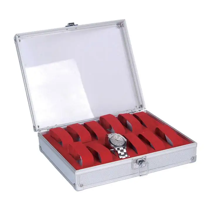 

12 Grid Slots Jewelry Wrist Watch Storage Holder Organizer Case Aluminium Alloy Display Storage Case Watch Storage Box